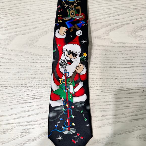 Santa Clause Christmas Tie Rock and Roll Music Men's - Picture 2 of 4